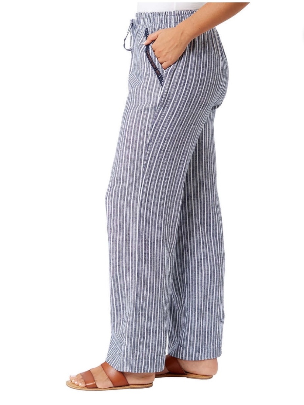 Briggs Wide Leg Linen-Blend Pants in Navy and White Stripe